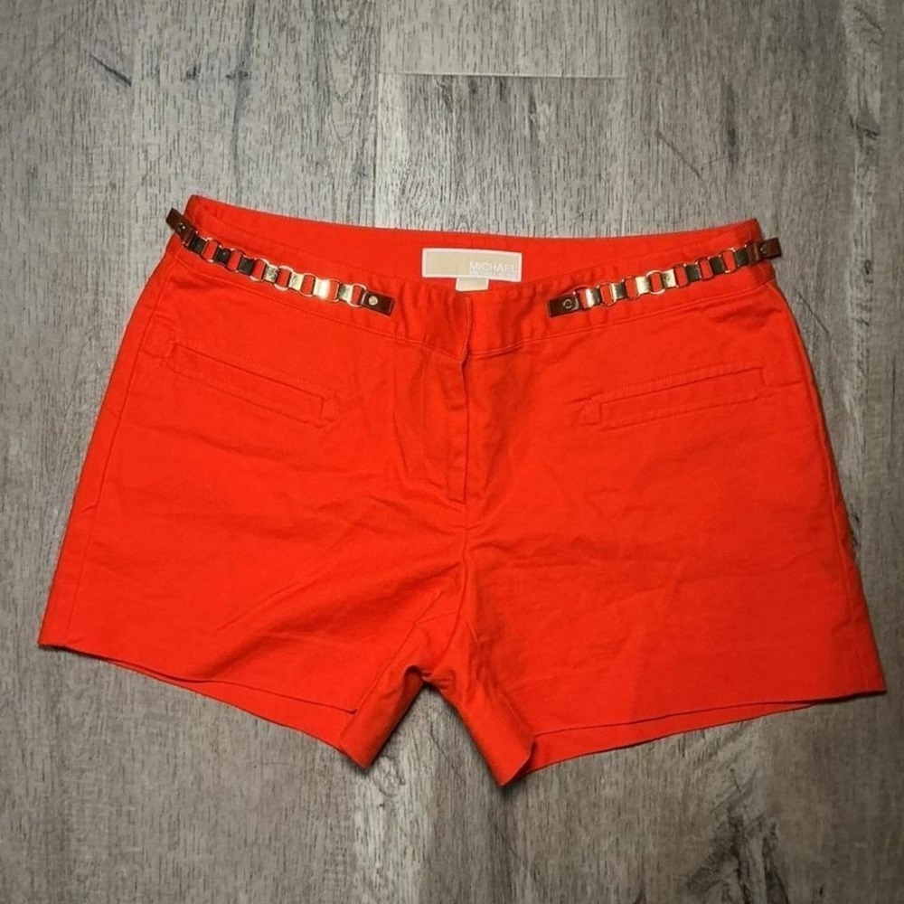 MICHAEL Michael Kors Chino Shorts Size 2 Orange Red Studded Belt Tailored MK